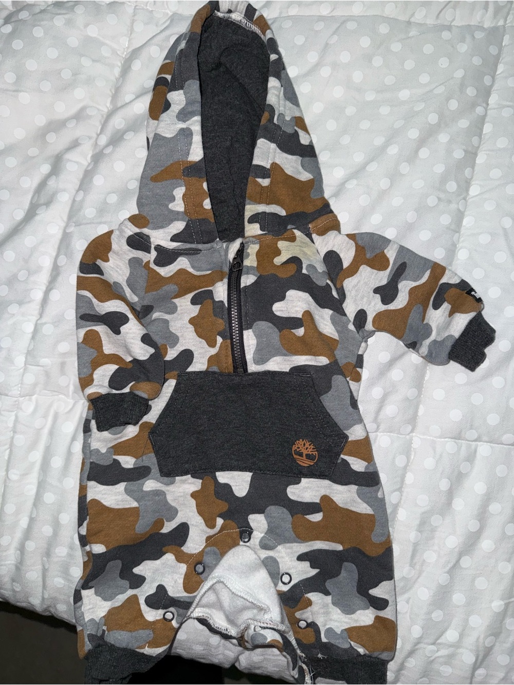 Timberland Toddler Camo Hooded One-Piece in Brown, Gray and White